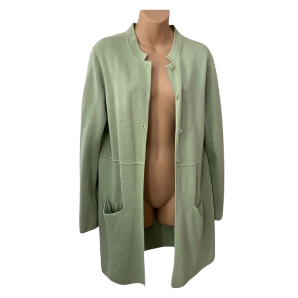 Eileen Fisher Green Tunic Long Blazer Jacket Knit Silk Blend Quiet Luxury Sz Mp - Picture 4 of 9